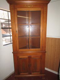 74' TALL HITCHCOCK LIGHTED STENCILED CORNER HUTCH CABINET