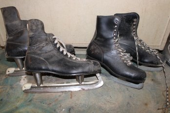 2 Pairs Vintage Mens Black Ice Skates