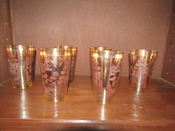 8 VINTAGE DRINKING GLASSES ASIAN CHINESE SCENE