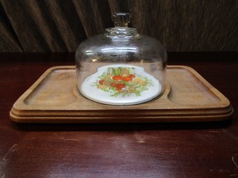 VINTAGE WOOD CHEESE & CRACKER TRAY PLATE WITH LID