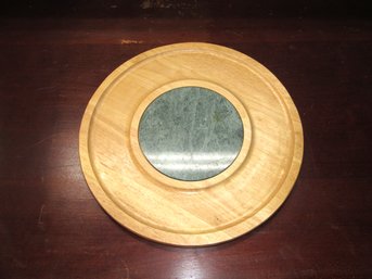 ROUND WOOD & MARBLE CHEESE & CRACKER PLATE DISH