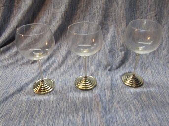 3 WINE GLASSES SILVERTONE STEMS