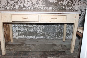 Vintage Enameled Kitchen Table With 2 Drawers - 55' Long