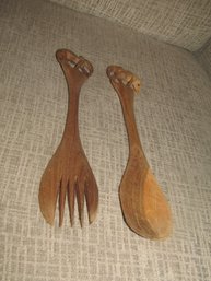 ELEPHANT WOOD CARVED FORK AND SPOON