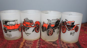 Vintage Frosted 4oz Shot Glasses - Automobiles