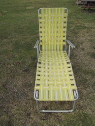 Vintage Aluminum Folding Lawn Chair With Yellow Webbing