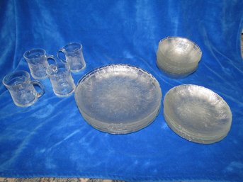 Arcoroc  Clear Glass Canterbury Crocus Plates Bowls & Cups 40 Pieces
