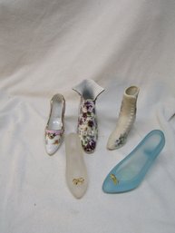 5 MINIATURE PORCELAIN GLASS SHOES BOOTS