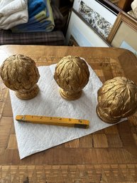 3 Artichoke Gilded Curtain Finials