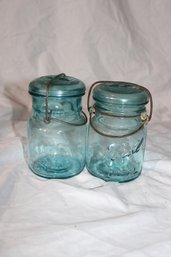 2 Blue Mason Jars