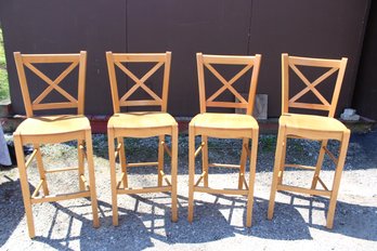 4 Wood Wooden Bar Chairs Made In Italy