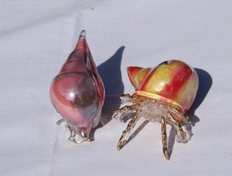 2 Spun Art Glass Hermit Crabs