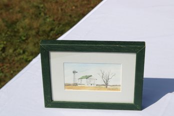 Signed Framed Drawing Barn Tree