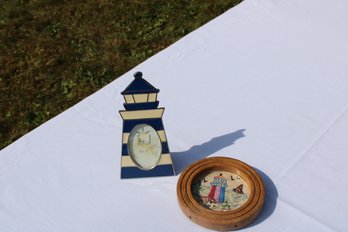 Vtg Lighthouse Needlepoint & Picture Frame