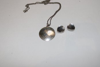 STERLING HAMMERED NECKLACE AND EARRING SET MARKED REP