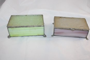 2 STAINED GLASS TRINKET JEWELRY BOXES