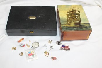 2 Jewelry Boxes Pins Watch Ring