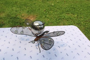 Metal Art  Dragonfly With Gazing Ball Sculpture