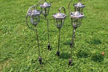 5 Outdoor Patio Pathway Solar Yard Hanging Lights Lanterns Shepards Hook