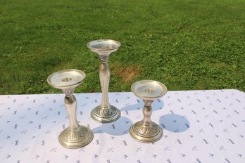 3 Pewter Vine  Pottery Barn Pillar Candle Holders