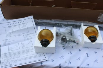 Pottery Barn Curtain Rod Etched Glass Amber Balls - New