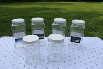 6 Plastic Storage Jars Canisters