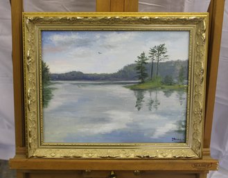 Jan Rozene Oil On Canvas  Lake Scene 17' X 14'