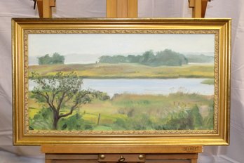 UNSIGNED OIL ON CANVAS LAKE SCENE 26 X15