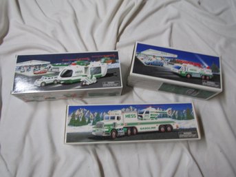 3 VINTAGE HESS TRUCKS - MOTORCYCLE, HELICOPTER, LADDER TRUCK