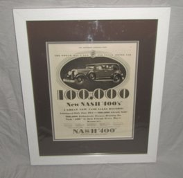 Framed  1928 The Evening Post 'Nash' Automobile Advertising Print 18'x 23'