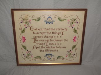 Framed AA Serenity Prayer Needlepoint Wall Hanging 17.5' X 19.5'