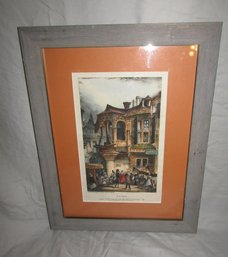 Framed Antique 1820's Hand Colored Lithograph Shrine Of Joan Of Arc -signed Harry Willson