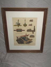 Antique Stott's  Machine 'Leather' Hand Colored Engraving - Framed & Matted