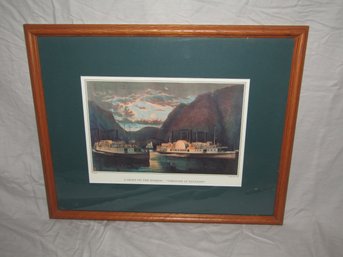 Currier & Ives 'A Night On The Hudson' Steamboat Print 18' X 22'