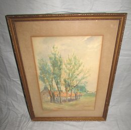 Framed Watercolor Of Trees Signed RE Forrest 1925 14' X 17'