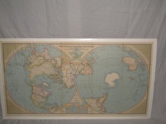 Mounted 1943 National Geographic Map Of Northern & Southern Hemispheres 20' X 40'