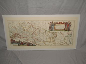 Mounted Repro 1700's Map Of Danube River System 14' X 32'