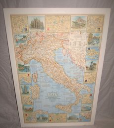 Mounted 1970 National Geographic Travelers Map Of Italy 22' X 32'