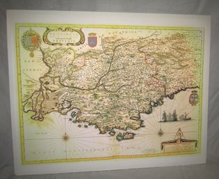 Mounted 1630's Repro Map Of Provence, France William J Blaeu 20' X 28'