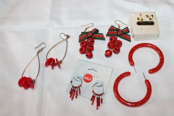 Red Pierced  Earring Lot