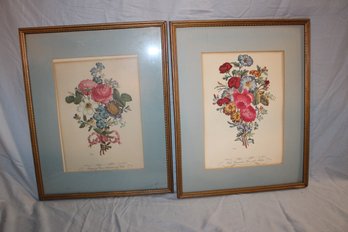 2 Bouquet Of Roses Flowers Prints Watercolors? Signed Carle 21'x17'