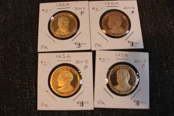 4 Presidential 2013 Proof $1 Coins