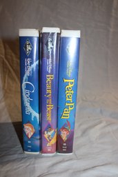 3 Disney Black Diamond VHS Tapes Beauty & The Beast, Peter Pan, Cinderella