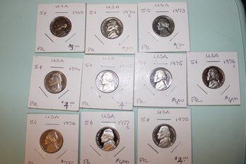 10 Proof Nickels 1968-1978