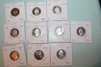 10 Nickel Proofs 1981-1998