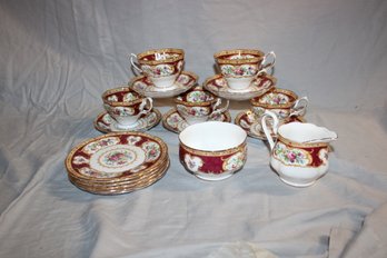 Royal Albert Lady Hamilton Cups Saucers Dessert Plates Cream & Sugar Service For 5