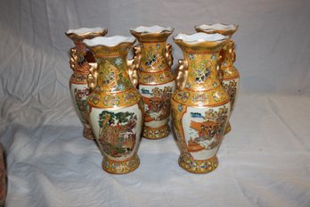 5 Asian Chinese Themed  8' Jar Vases - Handles