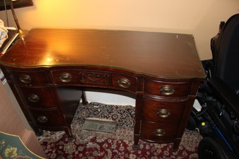 Vintage Wood Desk With Glass Top