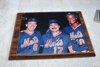 Mets Mounted On Plaque  Autograped Photo - Strawberry, Hernandez, Carter