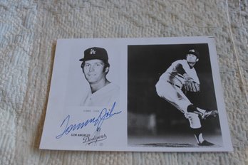 Autographed Tommy John Dodgers B&W Photo